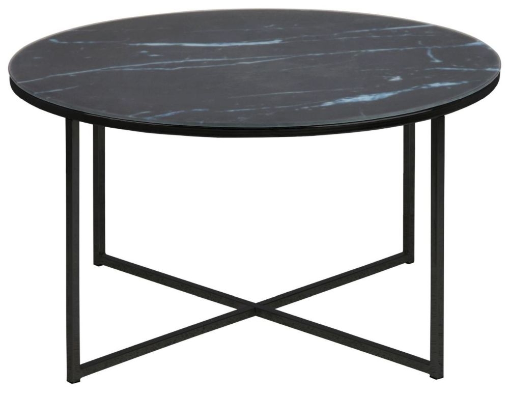 Alisma Black Marquina Marble Effect Round Coffee Table