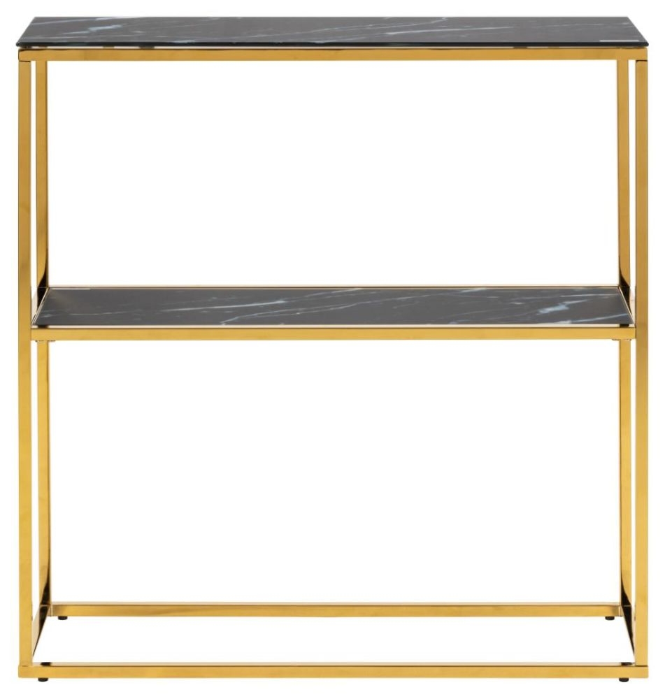 Alisma Black Marquina Marble Effect Top And Gold Console Table