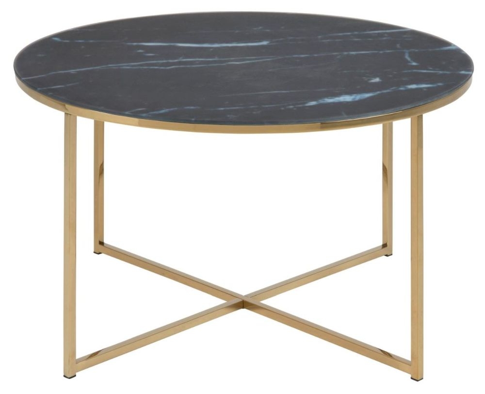 Alisma Black Marquina Marble Effect Top And Gold Round Coffee Table