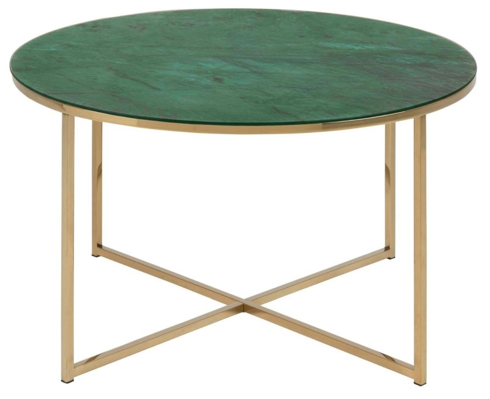 Alisma Green Juniper Marble Effect Top And Gold Round Coffee Table