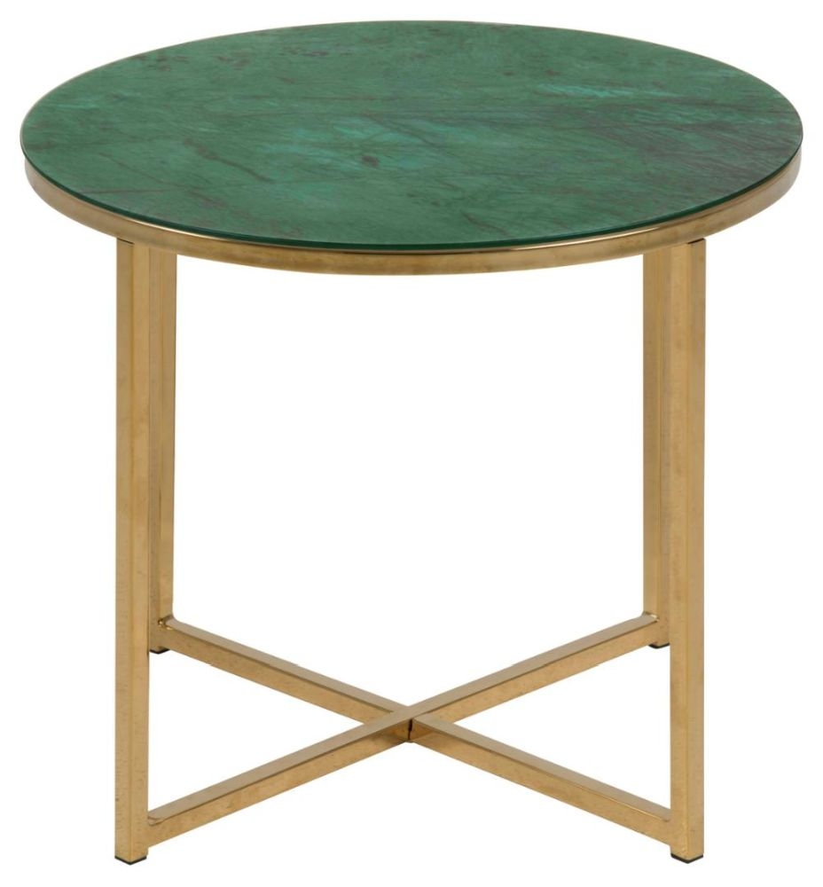 Alisma Green Juniper Marble Effect Top And Gold Round Side Table
