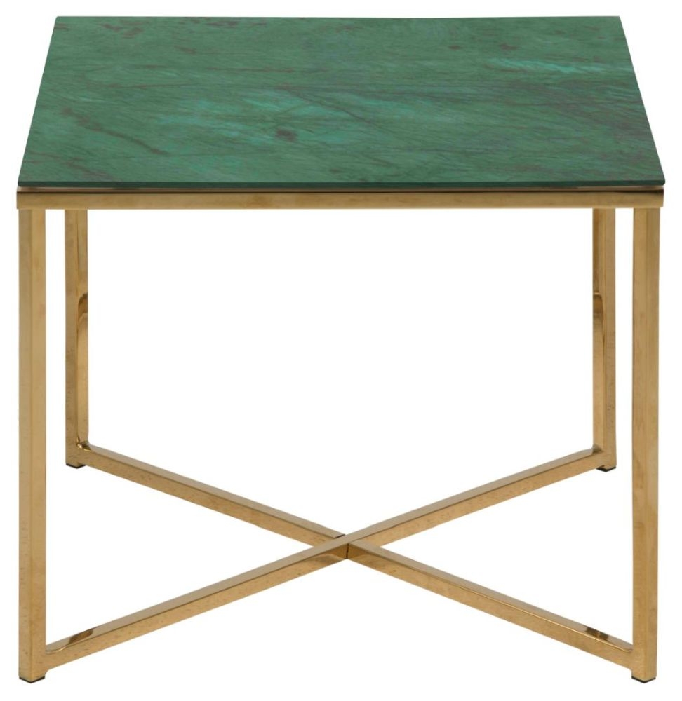 Alisma Green Juniper Marble Effect Top And Gold Square Side Table