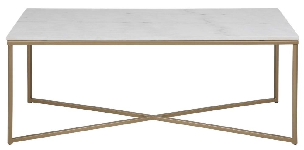 Alisma White Guangxi Marble Effect Top And Gold Coffee Table