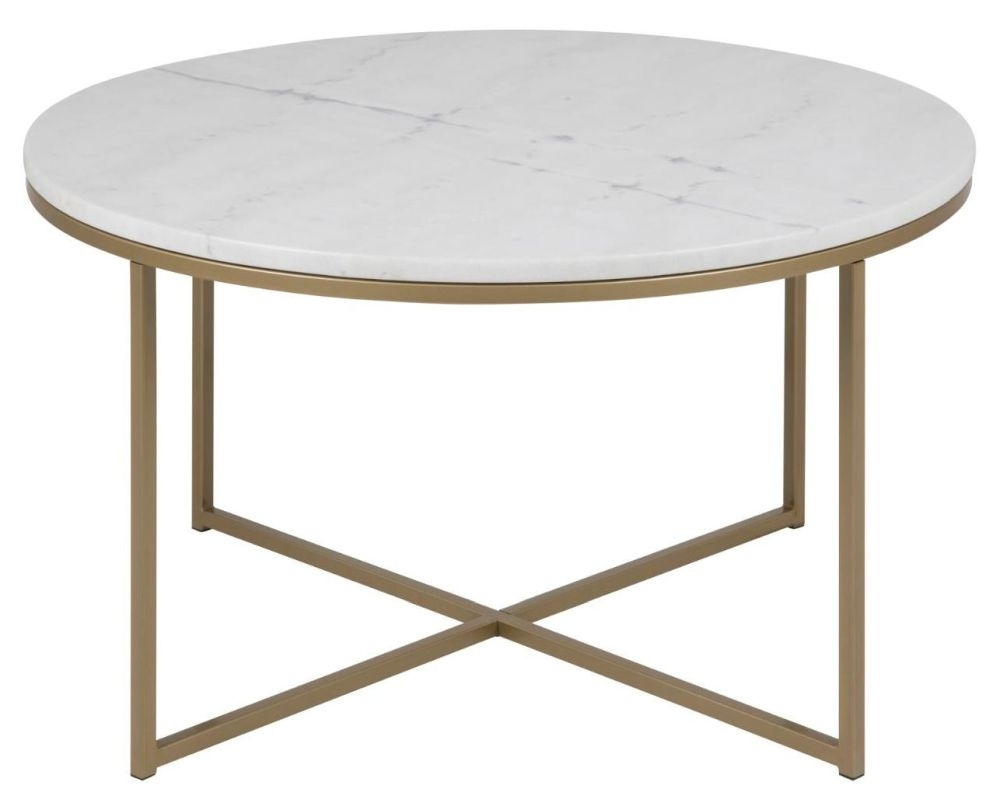 Alisma White Guangxi Marble Effect Top And Gold Round Coffee Table