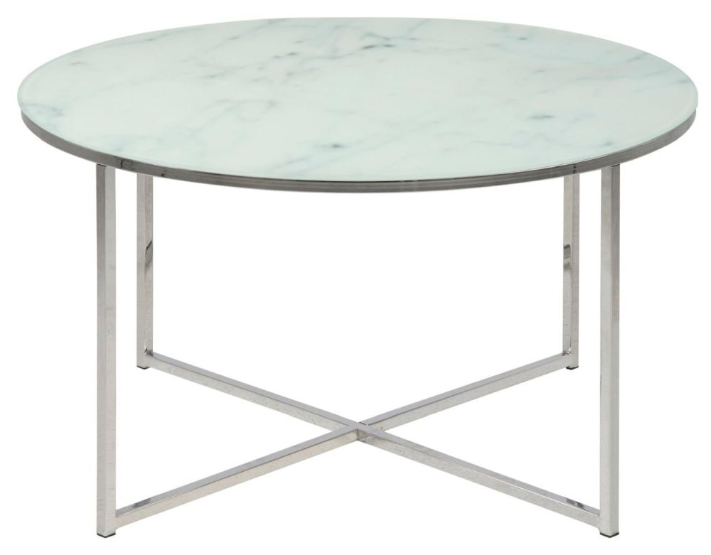 Alisma White Marble Effect Top And Chrome Round Coffee Table