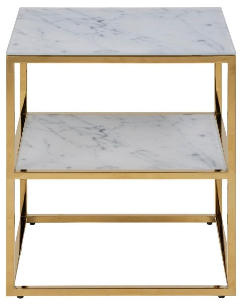 Alisma White Marble Effect Top And Gold Bedside Table