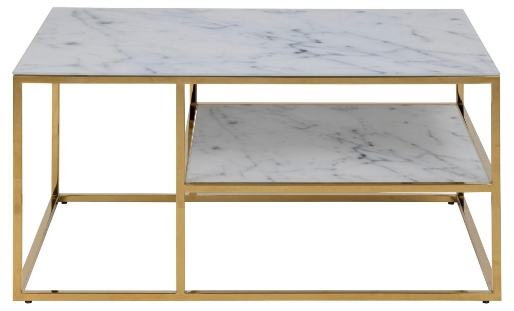 Alisma White Marble Effect Top And Gold Coffee Table