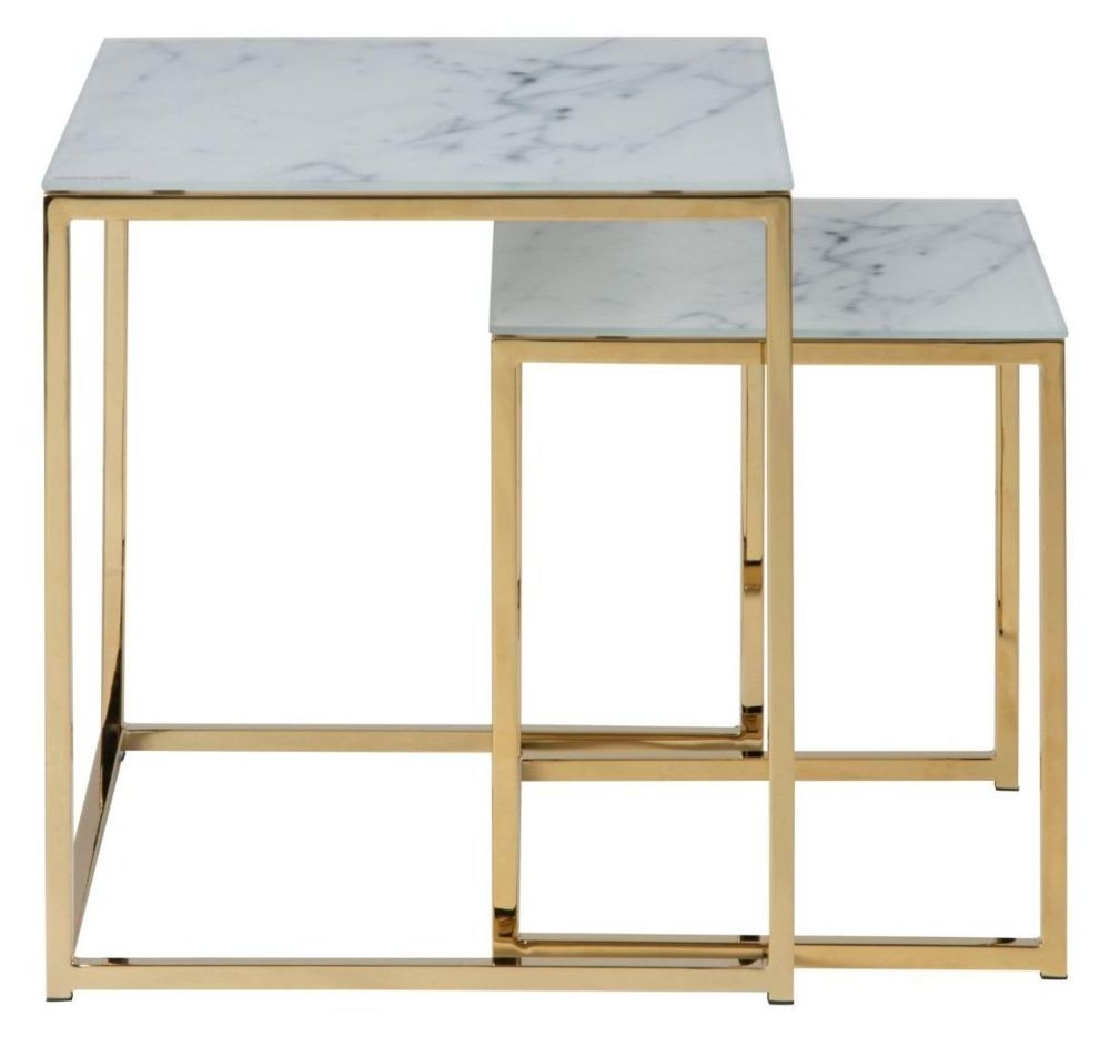 Alisma White Marble Effect Top And Gold Nest Of 2 Tables