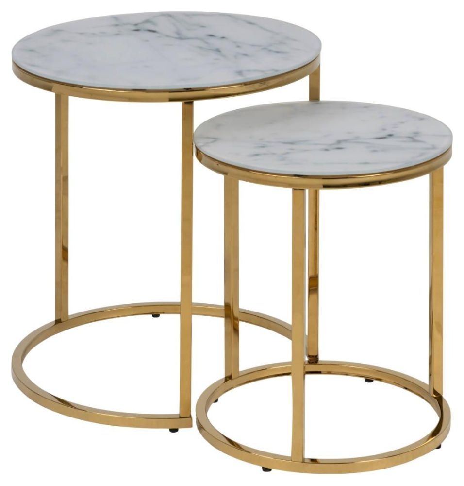 Alisma White Marble Effect Top And Gold Round Nest Of 2 Tables