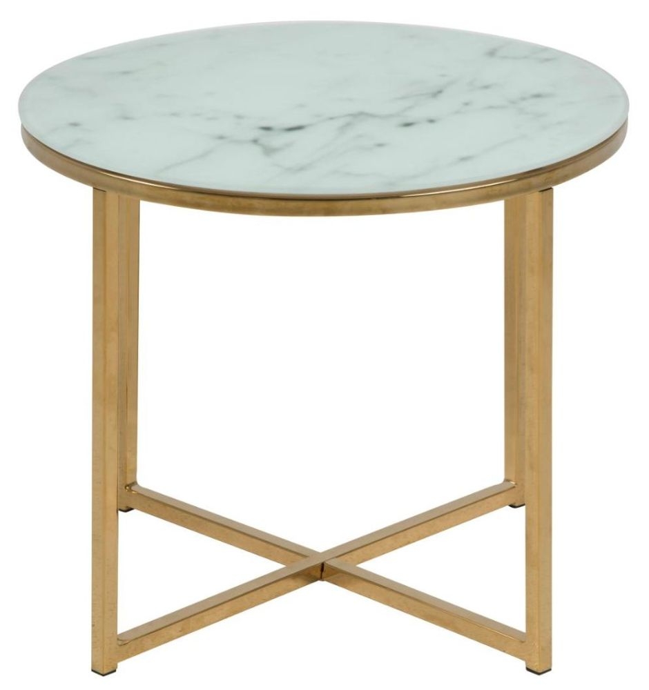 Alisma White Marble Effect Top And Gold Round Side Table