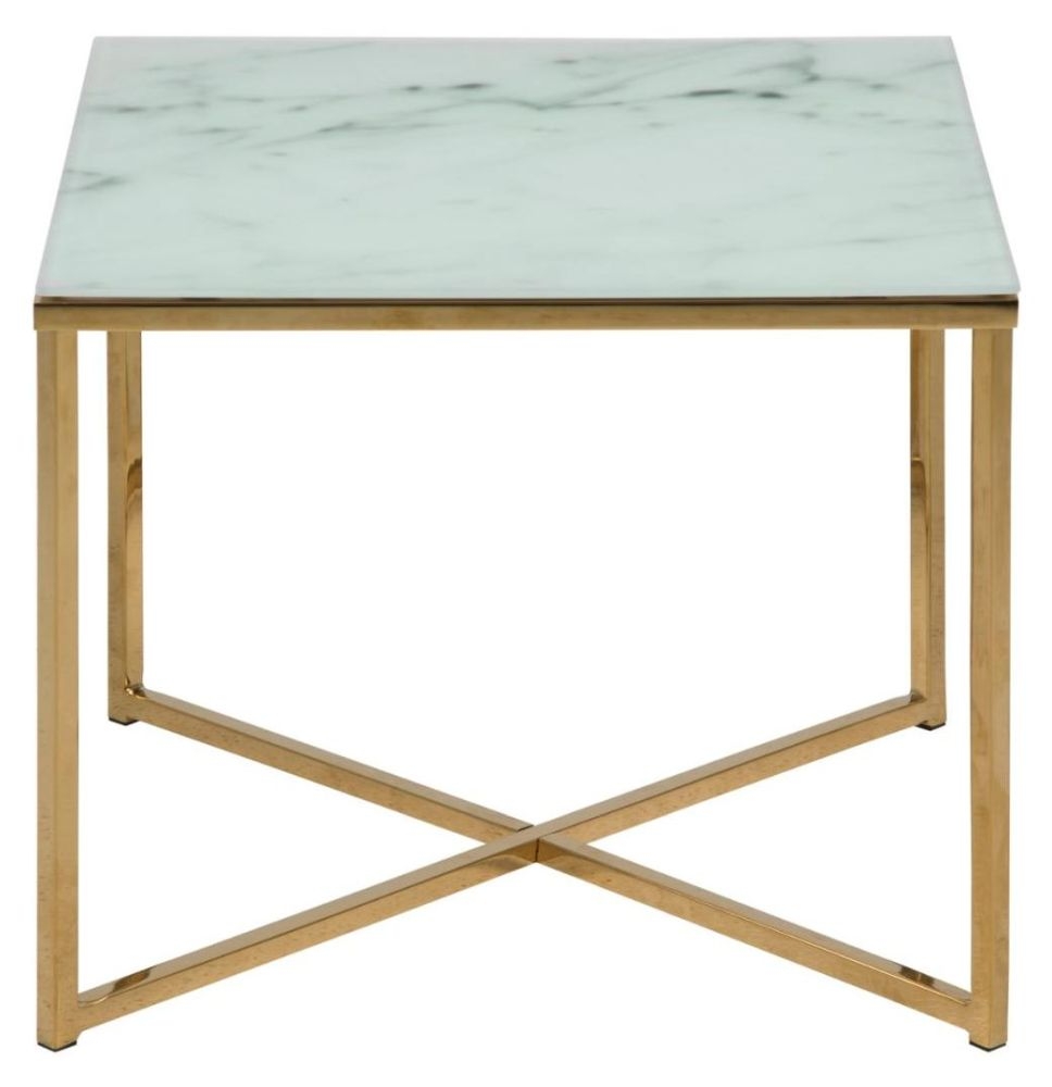 Alisma White Marble Effect Top And Gold Square Side Table