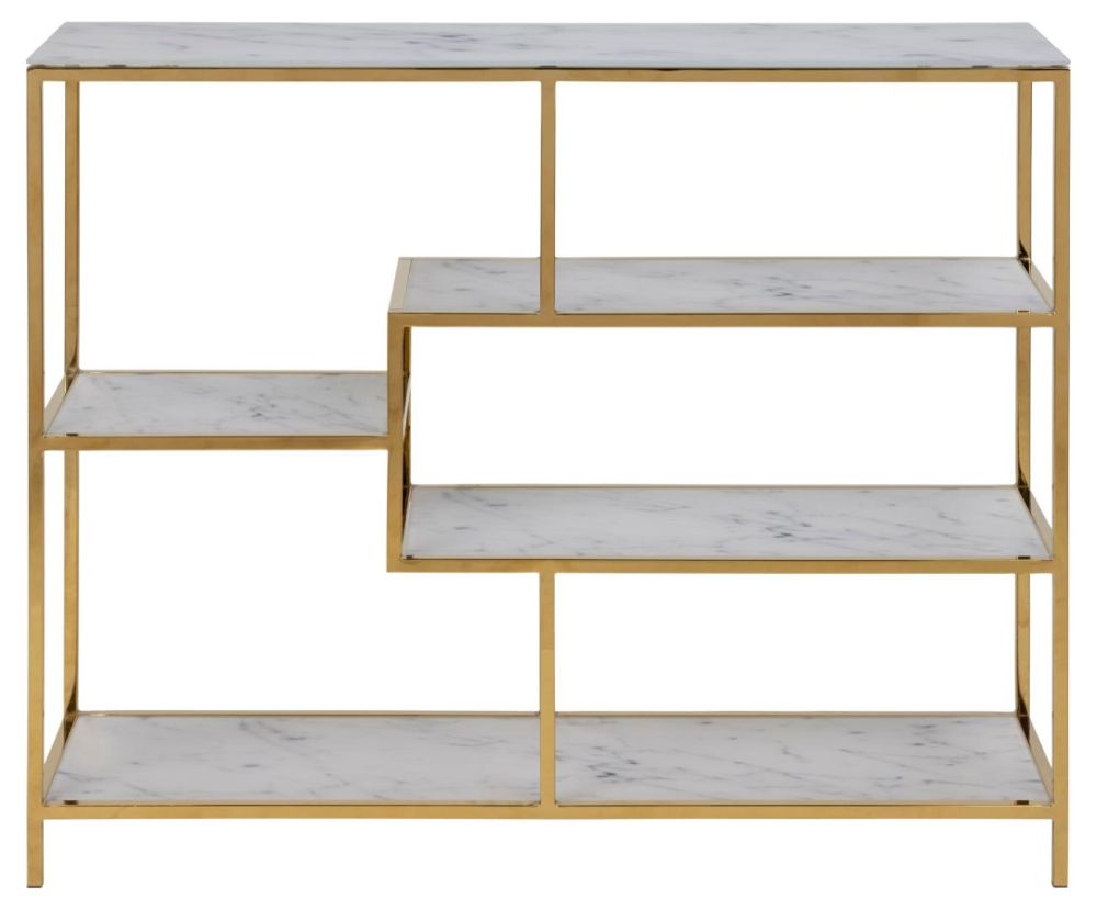 Alisma White Marble Effect And Gold Large Bookcase