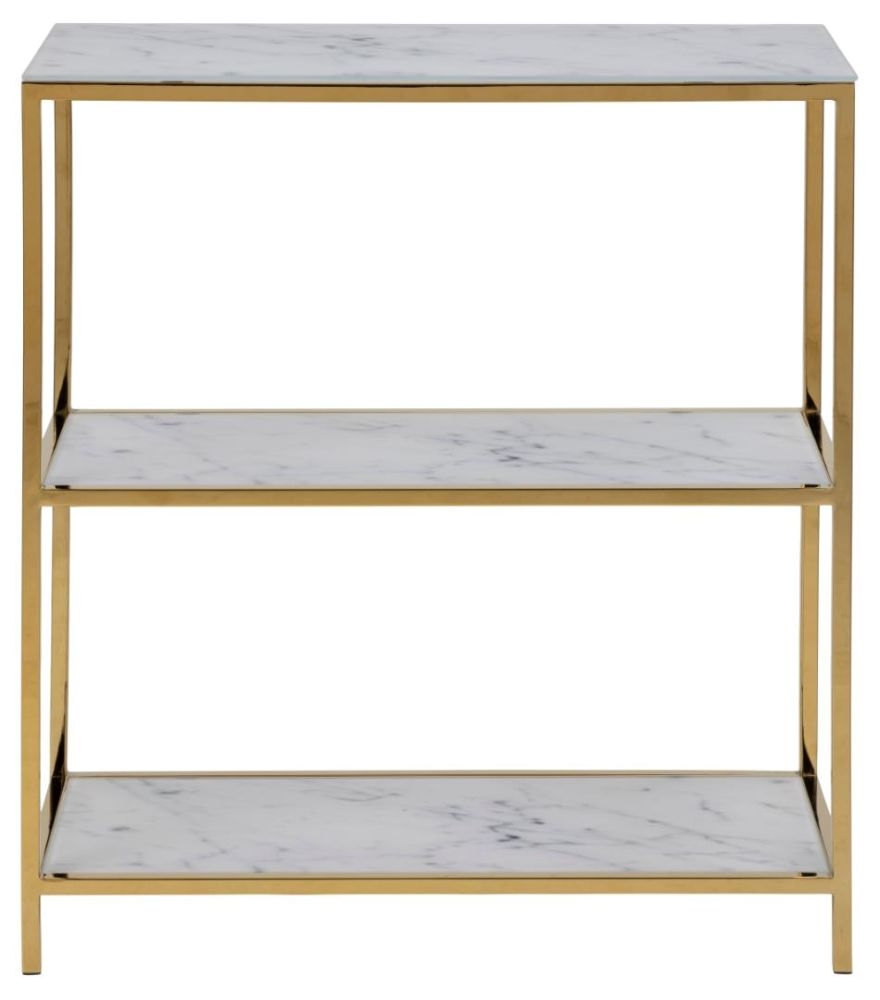Alisma White Marble Effect And Gold Small Bookcase
