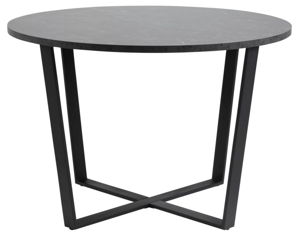 Amble Black Marble Effect Top And Matt Black Legs 4 Seater Round Dining Table 110cm