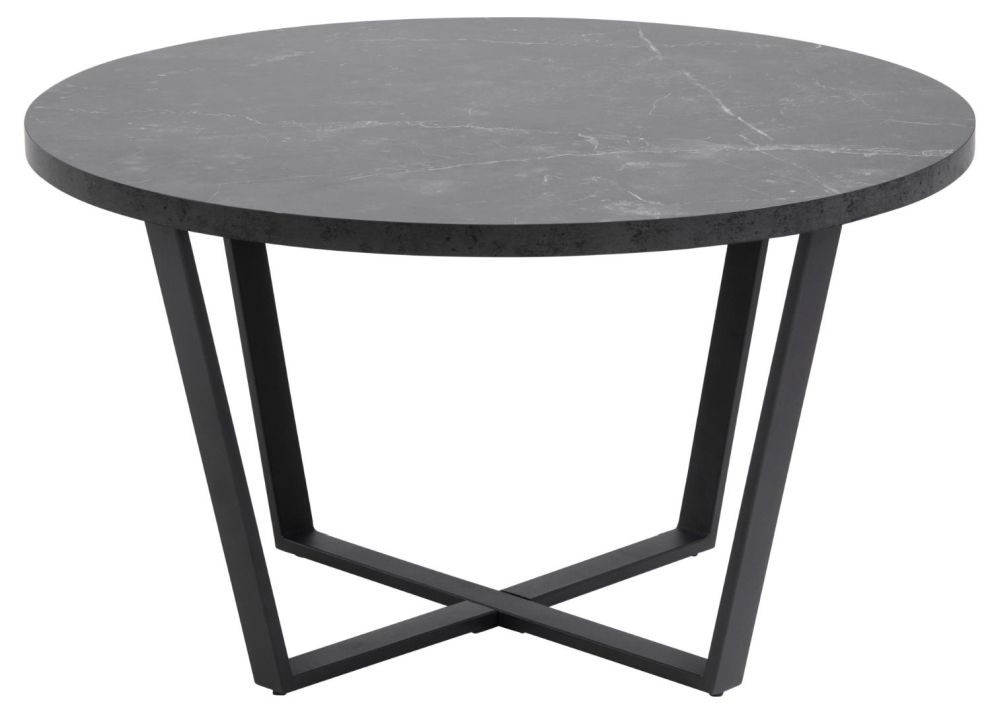Amble Black Marble Effect Top And Matt Black Legs Round Coffee Table