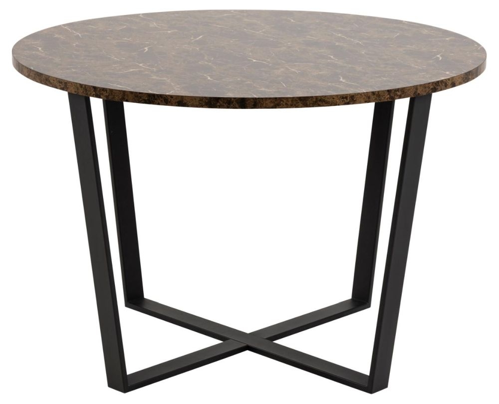 Amble Brown Marble Effect Top And Matt Black Legs 4 Seater Round Dining Table 110cm