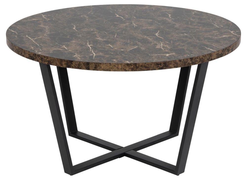 Amble Brown Marble Effect Top And Matt Black Legs Round Coffee Table