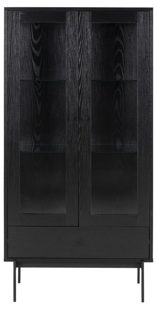 Angus Black 2 Door 1 Drawer Display Cabinet