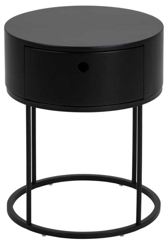 Polo Black 1 Drawer Round Bedside Table