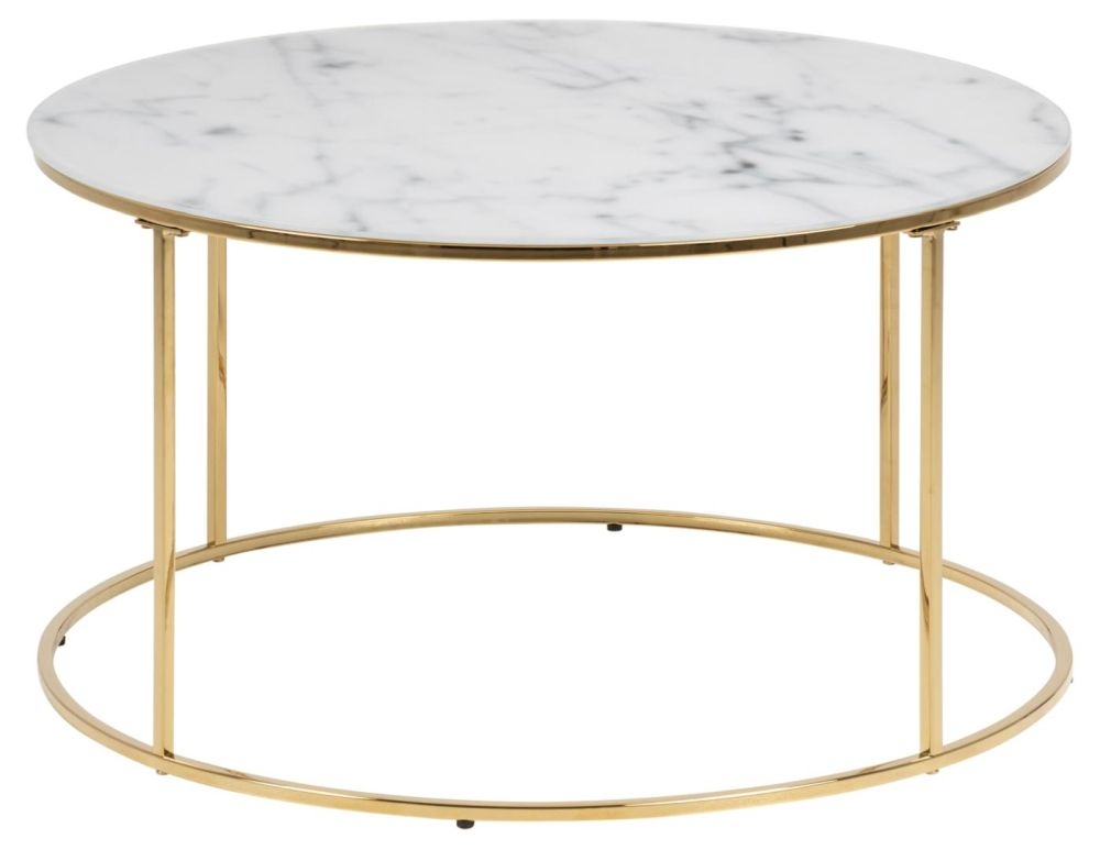 Bolton White Crystal Clear Marble Effect Top And Gold Round Coffee Table