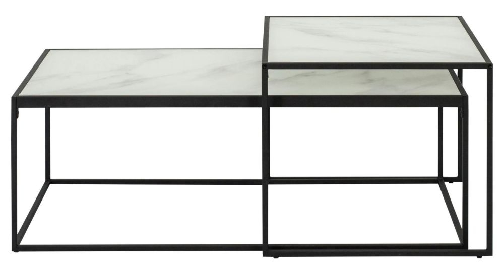 Bolton White Marble Effect Glass Top And Matt Black Coffee Table