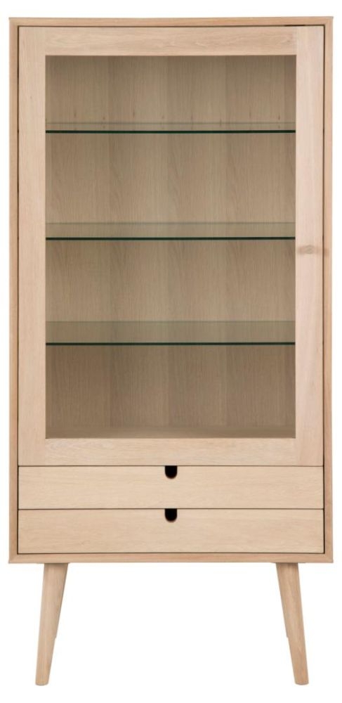 Century Oak 1 Door 2 Drawer Display Cabinet