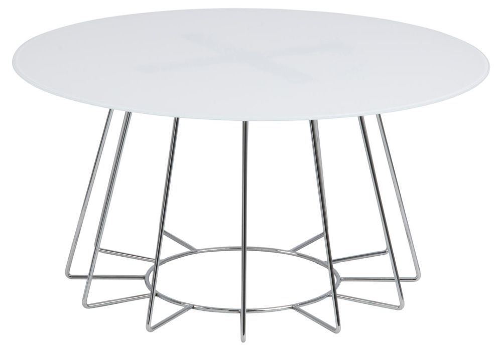 Casia White Glass And Chrome Round Coffee Table