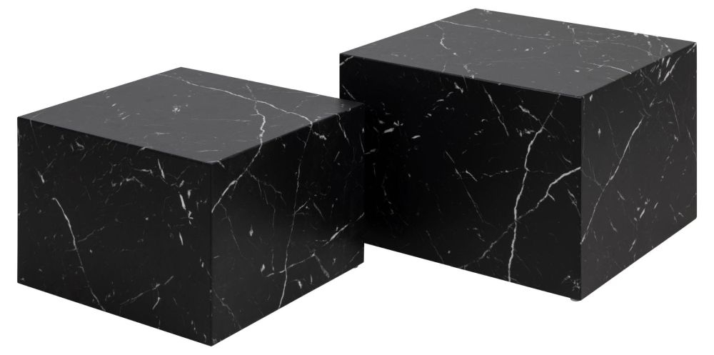 Dice Black Marquina Marble Effect Coffee Table Set Of 2