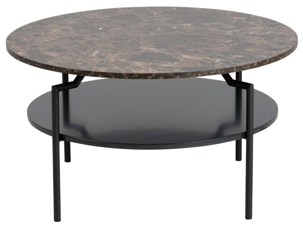 Goldington Brown Marble Effect Top Round Coffee Table