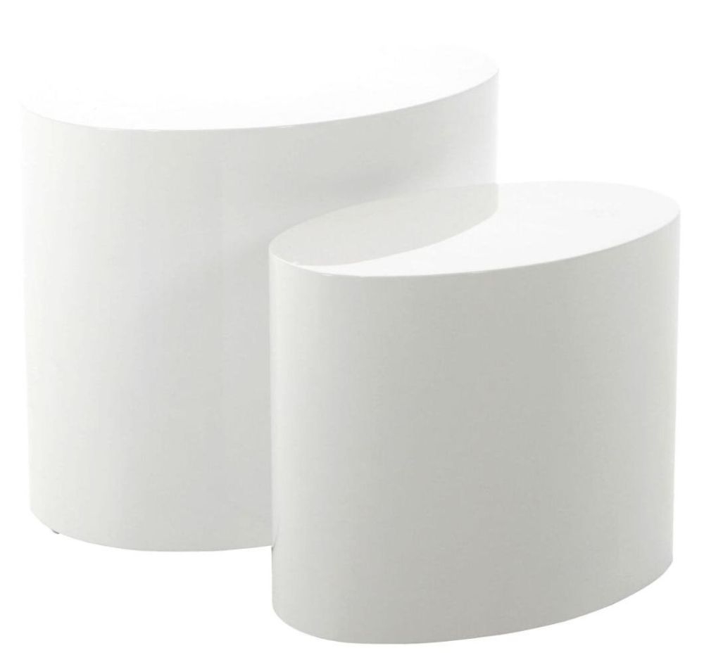 Mice White High Gloss Oval Coffee Table Set Of 2