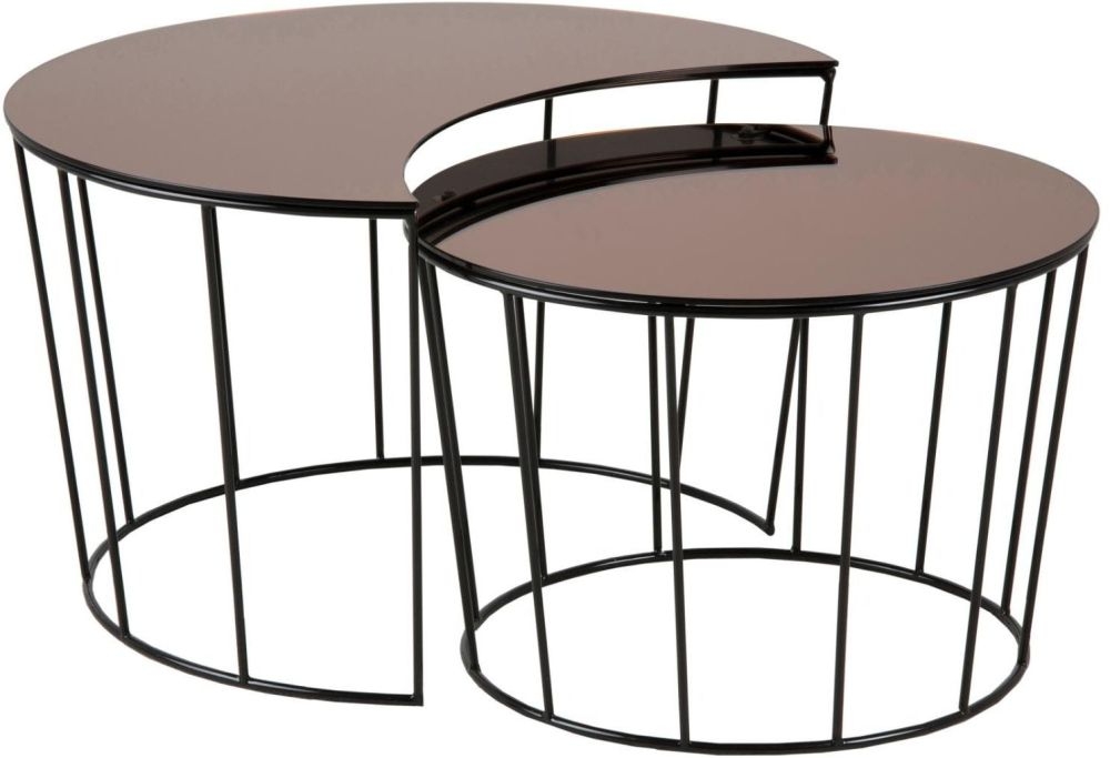Sunmoon Bronze Glass Top Round Coffee Table Set Of 2