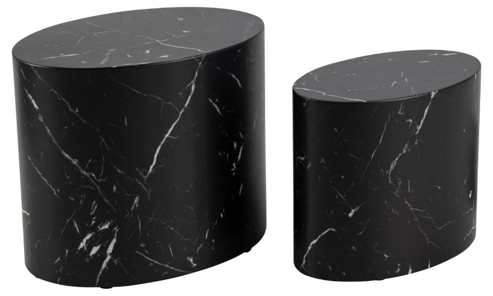 Mice Black Marquina Marble Effect Oval Coffee Table Set Of 2