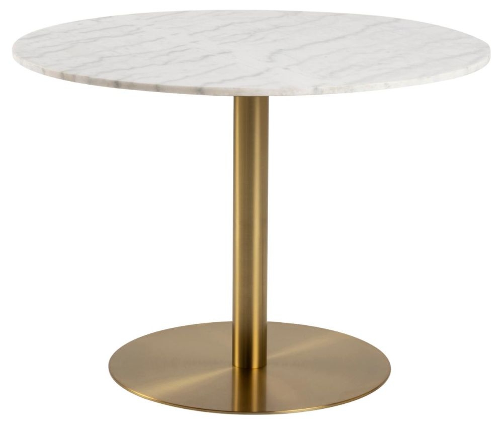 Corby White Guangxi Marble Effect And Gold 2 Seater Round Dining Table 105cm