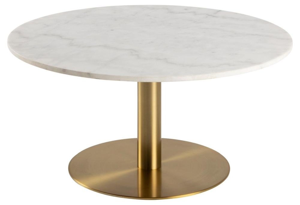 Corby White Guangxi Marble Effect And Gold Large Round Coffee Table
