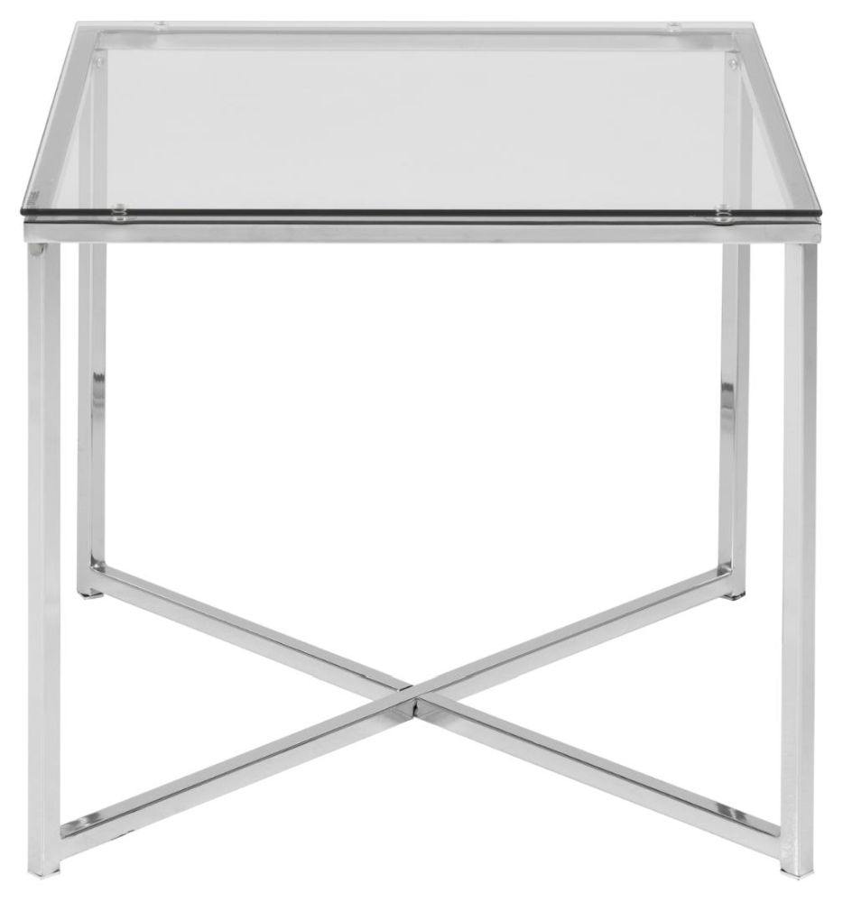 Clare Clear Glass Top And Chrome Square Side Table