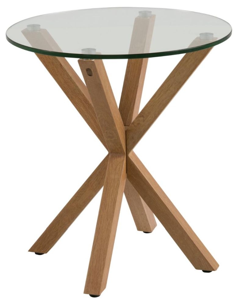Heaven Clear Glass Top And Oak Round Side Table