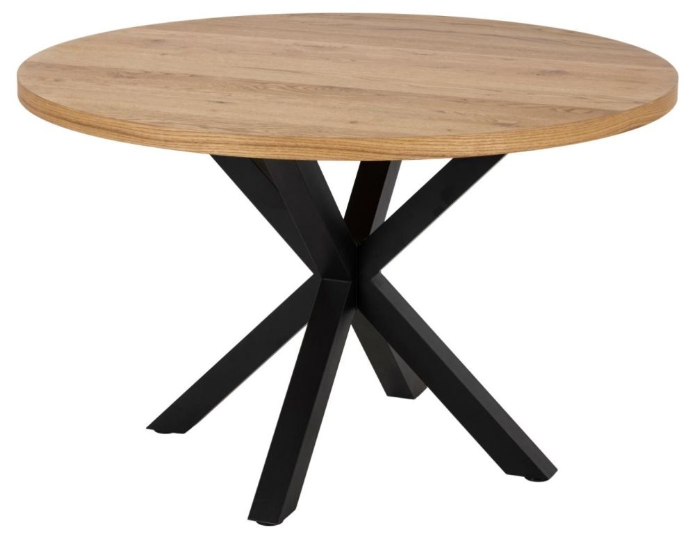 Heaven Wild Oak Veneer Top And Black 4 Seater Round Dining Table 120cm