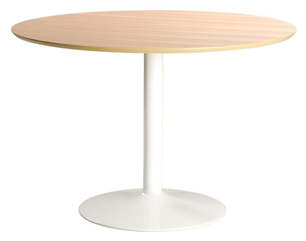 Ibiza Oak Veener And White 2 Seater Round Dining Table 110cm