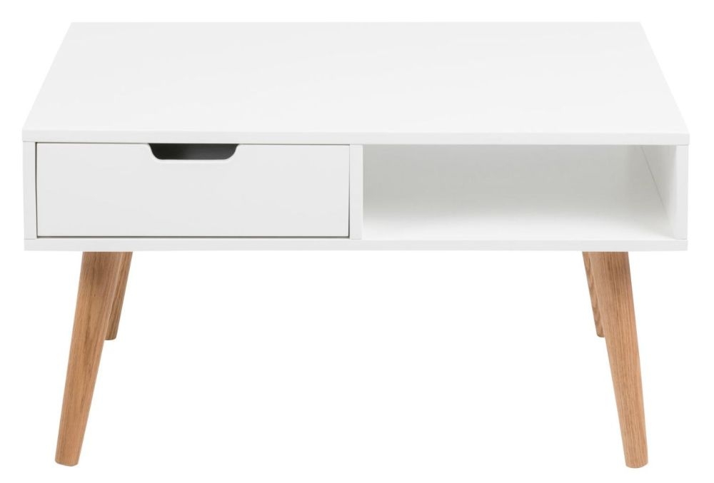 Mitra White 1 Drawer Coffee Table With Oak Legs