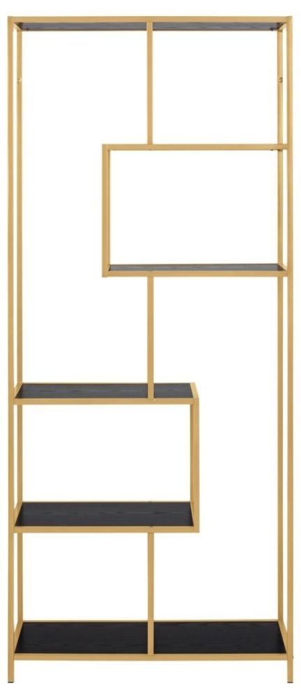 Salvo Black Melamine And Gold Bookcase With 5 Shelves Clearance Fss14426