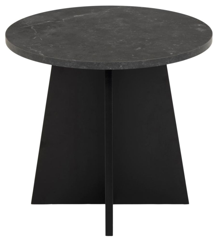 Clearance Axis Black Izmir Marble Effect Top Round Side Table Fss14506