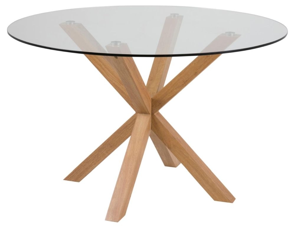 Heaven Clear Glass Top And Oak 4 Seater Round Dining Table 119cm Clearance Fss14605