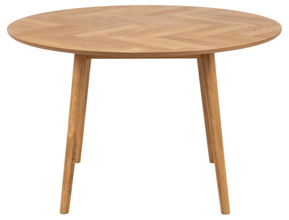Nagano Oak Veener 4 Seater Round Dining Table With Herringbone Pattern 120cm