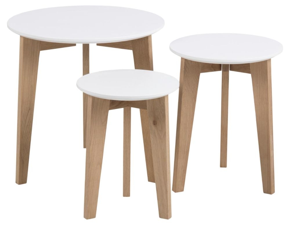 Abin White And Oak Round Nest Of 3 Tables