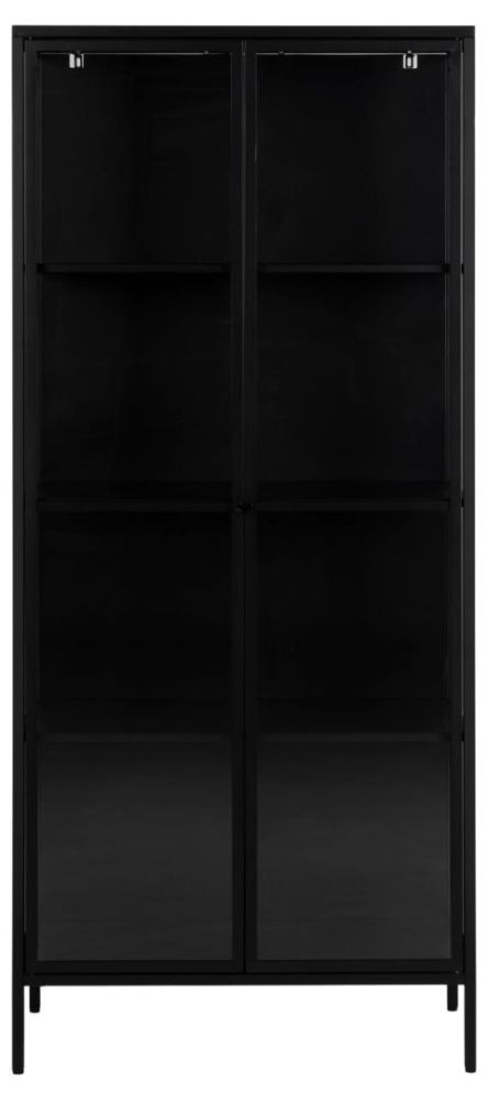 Newcastle Matt Black 2 Door Tall Display Cabinet