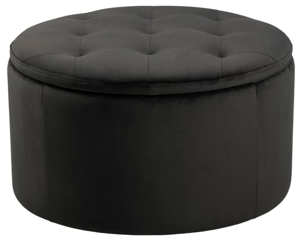 Retina Vic Carbon Grey Fabric Round Ottoman With Storage