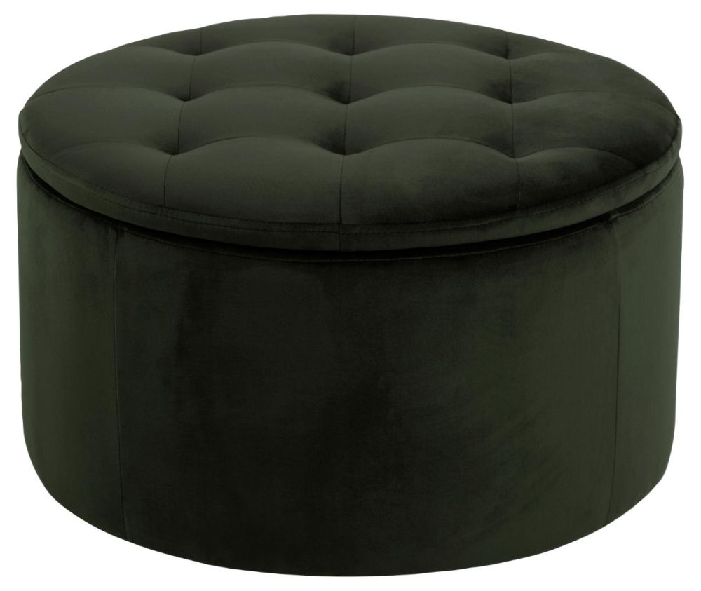 Retina Vic Dark Green Fabric Round Ottoman With Storage