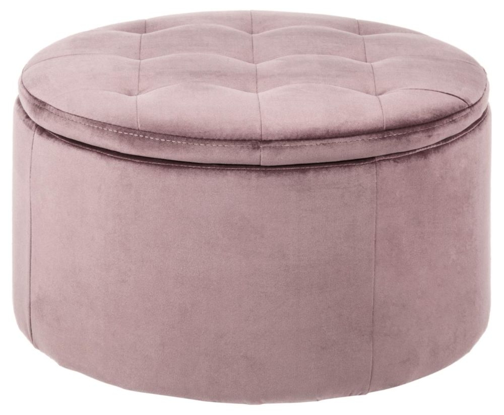 Retina Vic Dusty Rose Fabric Round Ottoman With Storage