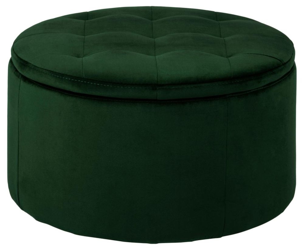 Retina Vic Forest Green Fabric Round Ottoman With Storage