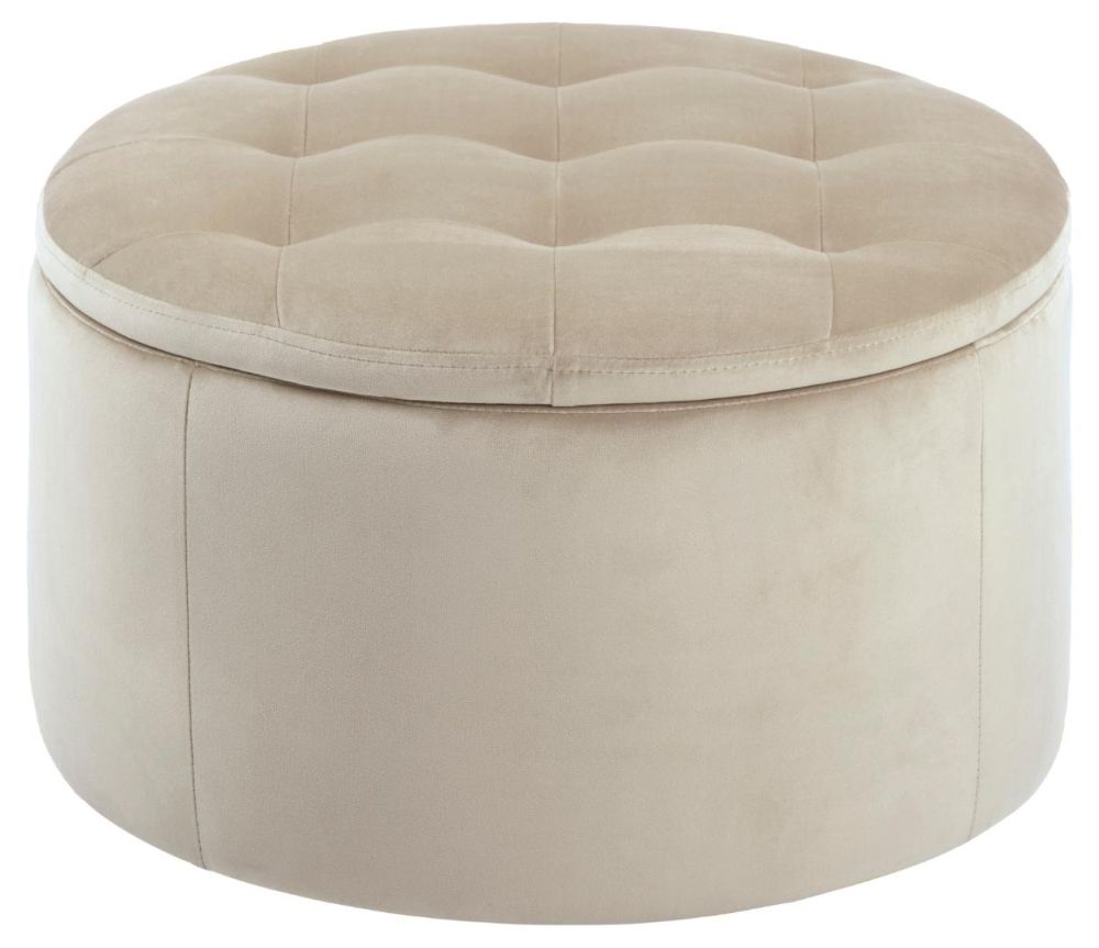 Retina Vic Sand Fabric Round Ottoman With Storage